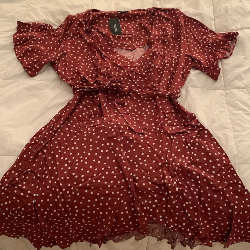 Polka dot faux-wrap mini dress